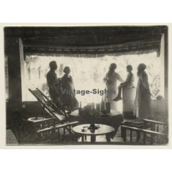 Congo Belge: Missionaries On Porch With Colonial Family (Vintage Photo 1920s)