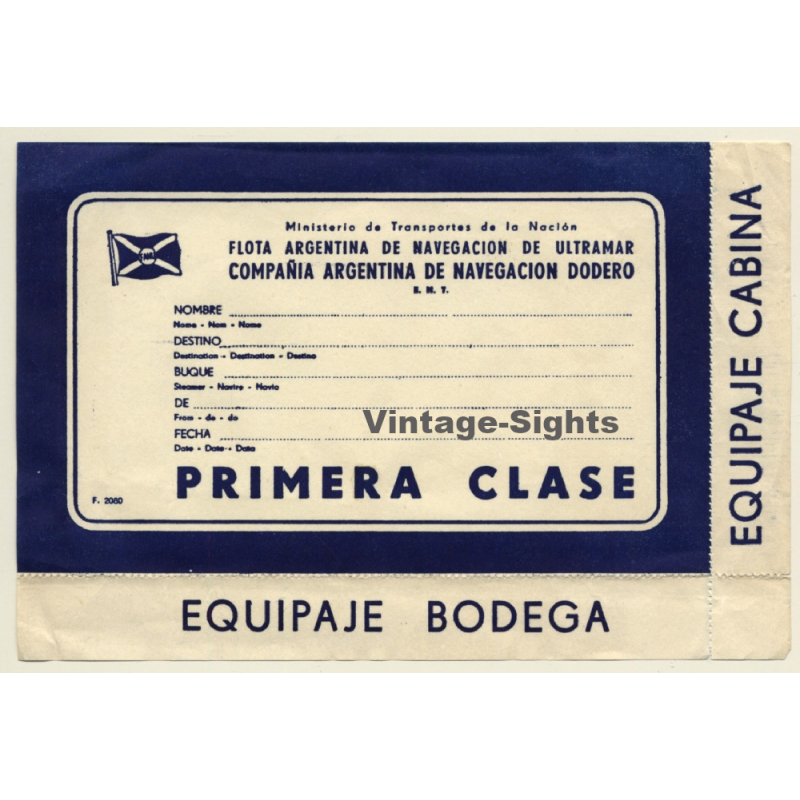 Flota Argentina De Navegacion De Ultramar 1st Class (Vintage Shipping Line Label)