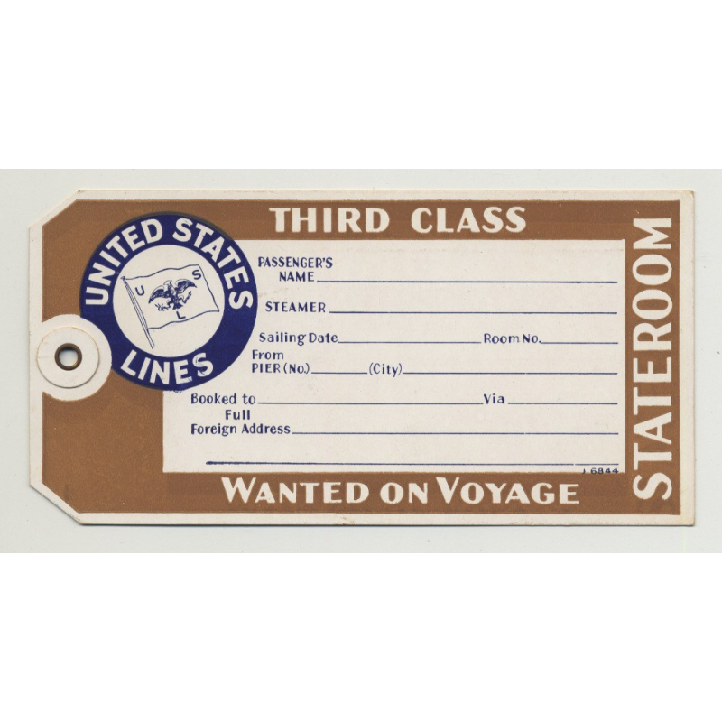 United States Lines - Third Class (Vintage Luggage Tag / Label)