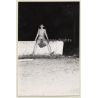 Natural Brunette Nude Sitting On Wall Outdoors (Vintage Photo France ~1980s)
