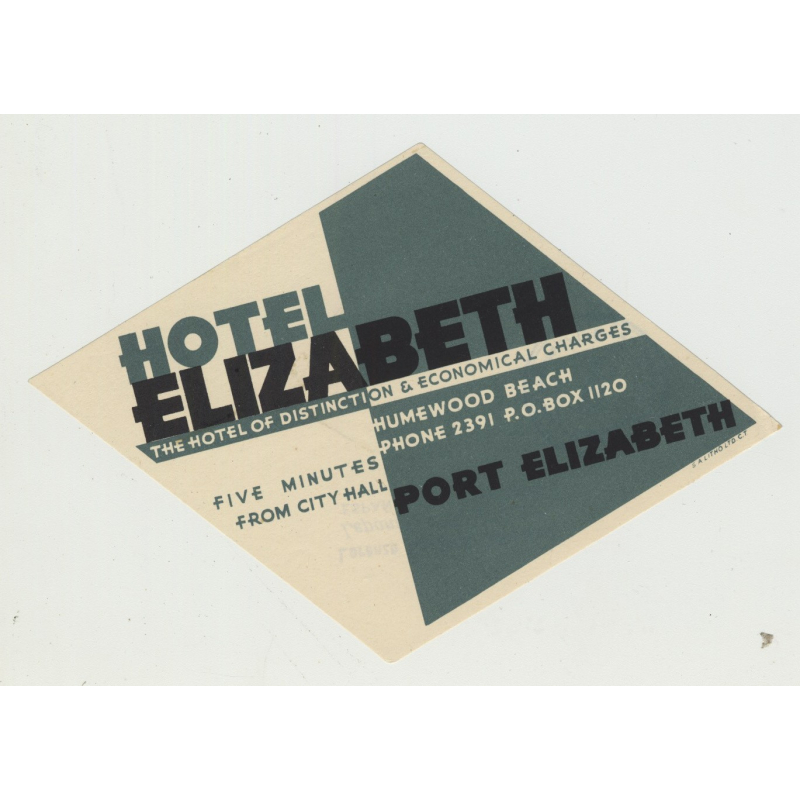 Hotel Elizabeth - Port Elizabeth / South Africa (Vintage Luggage Label) Hotel Elizabeth - Port Elizabeth / South Africa (Vintage Luggage Label)