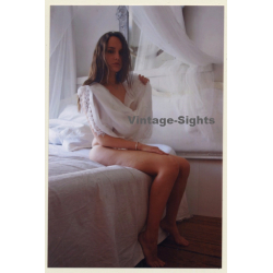 Pretty Brunette Semi Nude*2 / White Blouse - Risqué (Vintage Photo ~1990s)