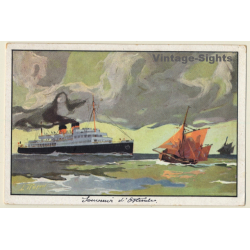 S.S. Prince Charles: Oostende - Dover Belgian Steamship (Vintage PC ~1930s)