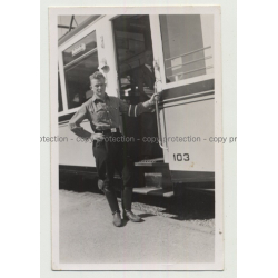 German Soldier In Uniform About To Enter Tram (Vintage Photo ~1940s)
