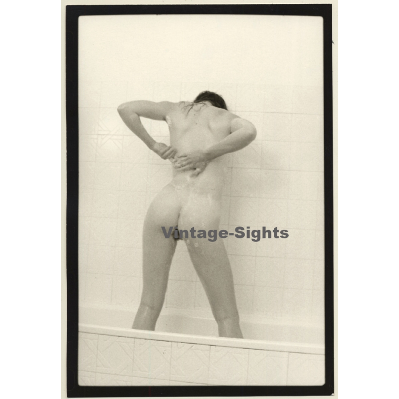 Rear View: Slim Nude Standing In Bathtub / Butt (Vintage Photo Master ~1980s)