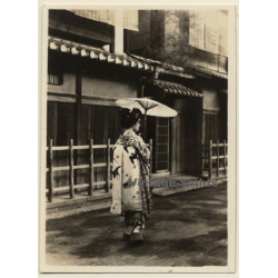 Japan: Geisha Walking Through Street / Kimono - Umbrella (Vintage Photo ~1920s/1930s)