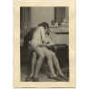 Nude Girlfriends Snugging On Lounge Chair / Lesbian INT (Vintage Photo ~1940s)