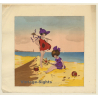 Reine: Young Girls Play On Beach (Vintage Art Nouveau Print ~1920s/1930s)