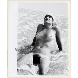 Hal McQueeney: Natural Nude In The Surf (Vintage Photo Master B/W ~1970s)