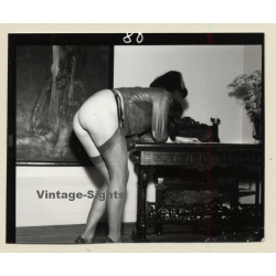 Rear View: Slim Semi Nude Bends Forward / Butt - Legs (Vintage Contact Sheet Photo 1970s)