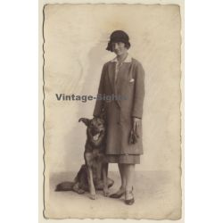 Stylish French Lady With German Shepherd (Vintage RPPC...