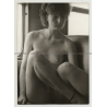 Tall Nude Curlyhead In Train Compartment (Vintage Photo DDR B/W 1980s)