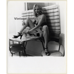 Seductive Blonde Semi Nude Puts On Panties / Legs (Vintage Photo Master B/W ~1970s)