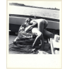 2 Nude Girlfriends Kissing On Boat / Lesbian INT (Vintage Photo Master B/W ~1970s)