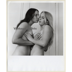 2 Nude Girlfriends Holding Each Others Boobs / Lesbian INT (Vintage Photo Master B/W ~1970s)