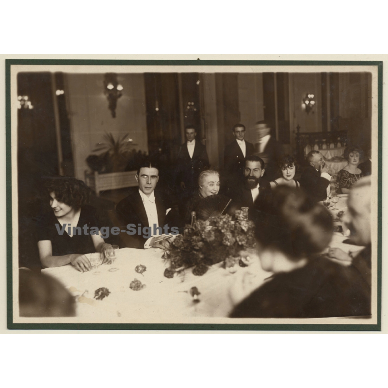 Belgian Upper Society At Gala Dinner / Monocle - Spanish Fan (Vintage Photo ~1910s/1920s)