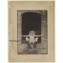 Chubby Blonde Nude Sitting On Old Windowsill / Boots (Vintage...