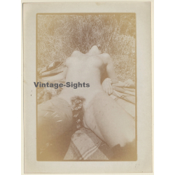 Natural Brunette Nude On Picnic Blanket*3 / (Vintage Photo Master B/W ~1970s)