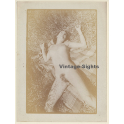 Natural Brunette Nude On Picnic Blanket*4 / (Vintage Photo Master B/W ~1970s)