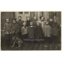 Group Of Kids With German Shepherd Dog (Vintage RPPC 1925)