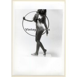 Slim Nude With Gymnastics Hoop / Artistic Take (Vintage Photo France B/W ~1980s)