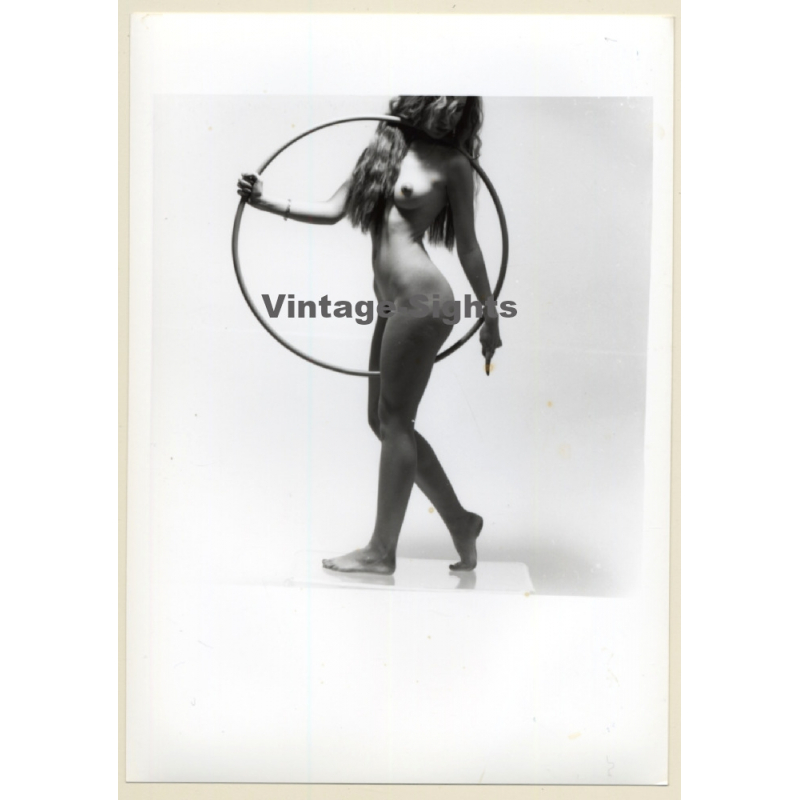 Slim Nude With Gymnastics Hoop / Artistic Take (Vintage Photo France B/W ~1980s)