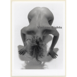Artistic Nude Study: Slim Blonde Kneeling*1 / Back (Vintage Photo France B/W ~1980s)