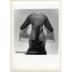 Artistic Nude Study: Longhaired Blonde On Plexiglass Table*2 (Vintage Photo France B/W ~1980s)