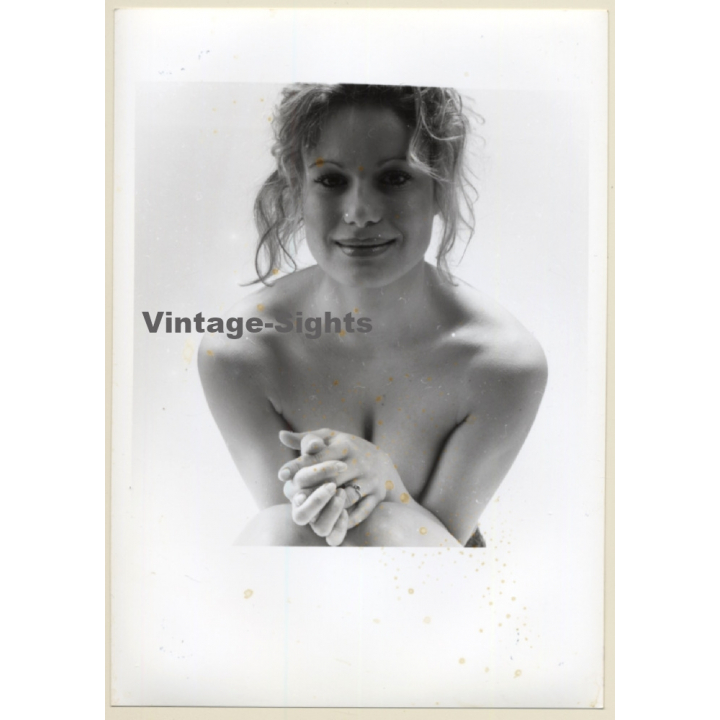 Artistic Nude Study: Upper Body Of Blonde Female (Vintage Photo France B/W ~1980s)