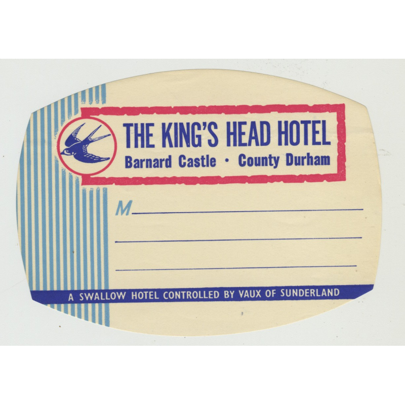 The King's Head Hotel - Barnard Castle - Durham / U.K. (Vintage Luggage Label)