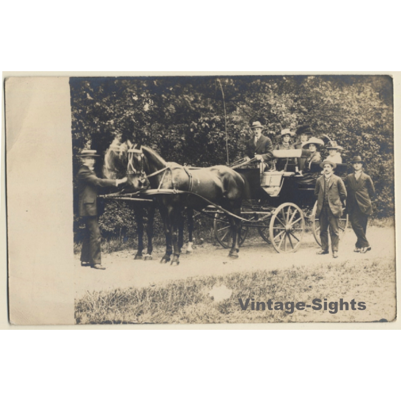 Fine People On Horse Carriage With Double Team (Vintage RPPC ~1920s)