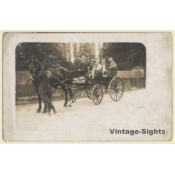 Family Outing In Horse Carriage With Double Team (Vintage RPPC ~1910s/1920s)
