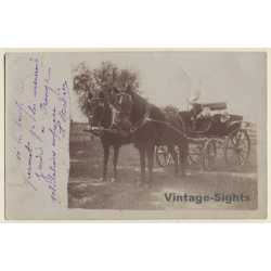 Little Boy On Horse Carriage With Double Team (Vintage RPPC ~1900s)