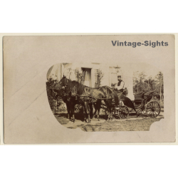 Man In Traditional Garb On Horse Carriage With Double Team (Vintage RPPC ~1910s)