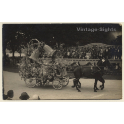 Festival Horse Carriage With Double Team / Flowers (Vintage RPPC ~1920s/1930s)