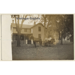 Peasant Family On Four Wheeled One Horse Carriage (Vintage RPPC ~1910s/1920s)
