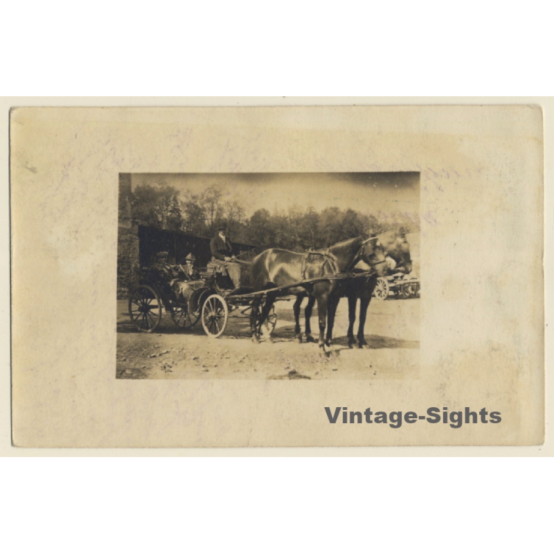 3 Men On Horse Carriage With Double Team (Vintage RPPC ~1910s)