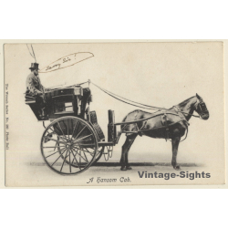 UK: A Hansom Cab / Horse Carriage (Vintage PC ~1910s/1920s)