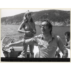 Roger Vadim & Topless Female On His Riva Boat (Vintage Press Photo 1974)
