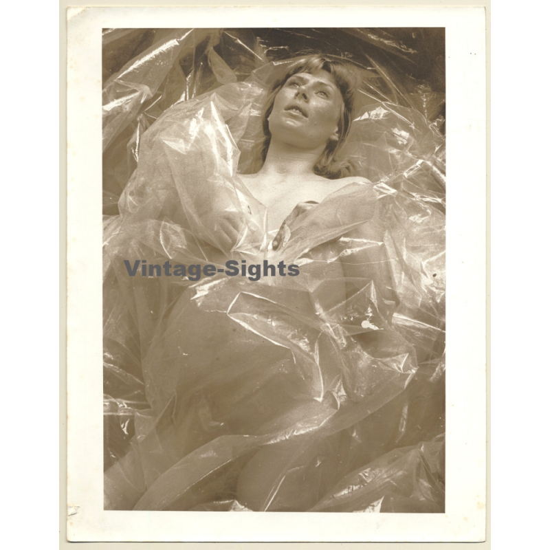 Jerri Bram (1942): Artistic Take Of Pregnant Nude Covered By Plastic Foil (Vintage Photo ~1970s)