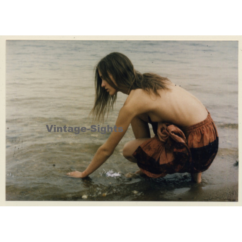 Slim Topless Woman On Seashore / Boobs (Vintage Photo ~1990s)
