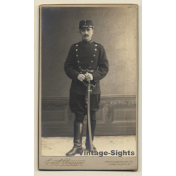 Emil Clausen / Copenhagen: Soldier With Saber - Uniform (Vintage CDV / Carte De Visite ~1900s)