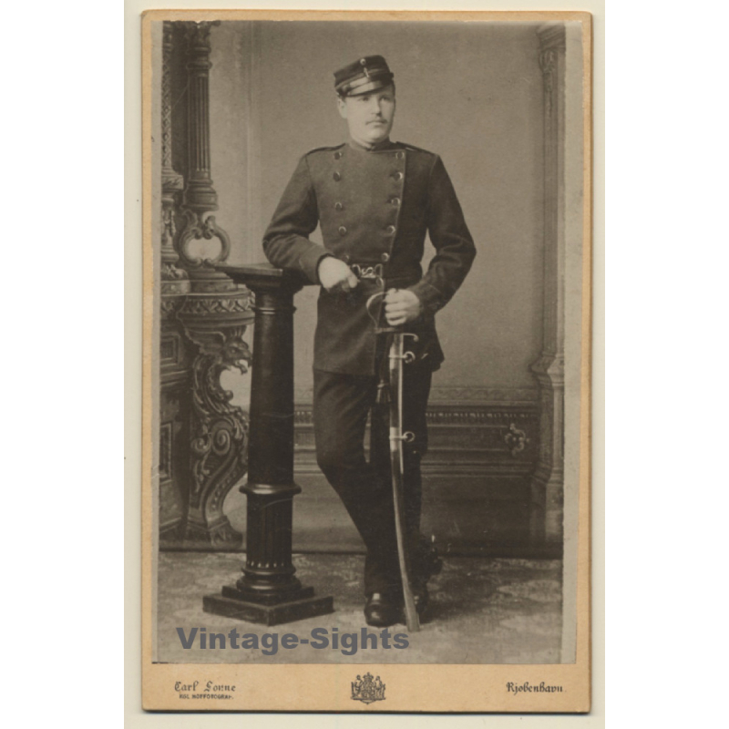 Carl Sonne / Copenhagen: Soldier In Uniform / Saber (Vintage Cabinet Card 1890s)