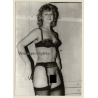 Funny Blonde Nude In Black Lingerie / Suspenders (Vintage Photo GDR 1980s)