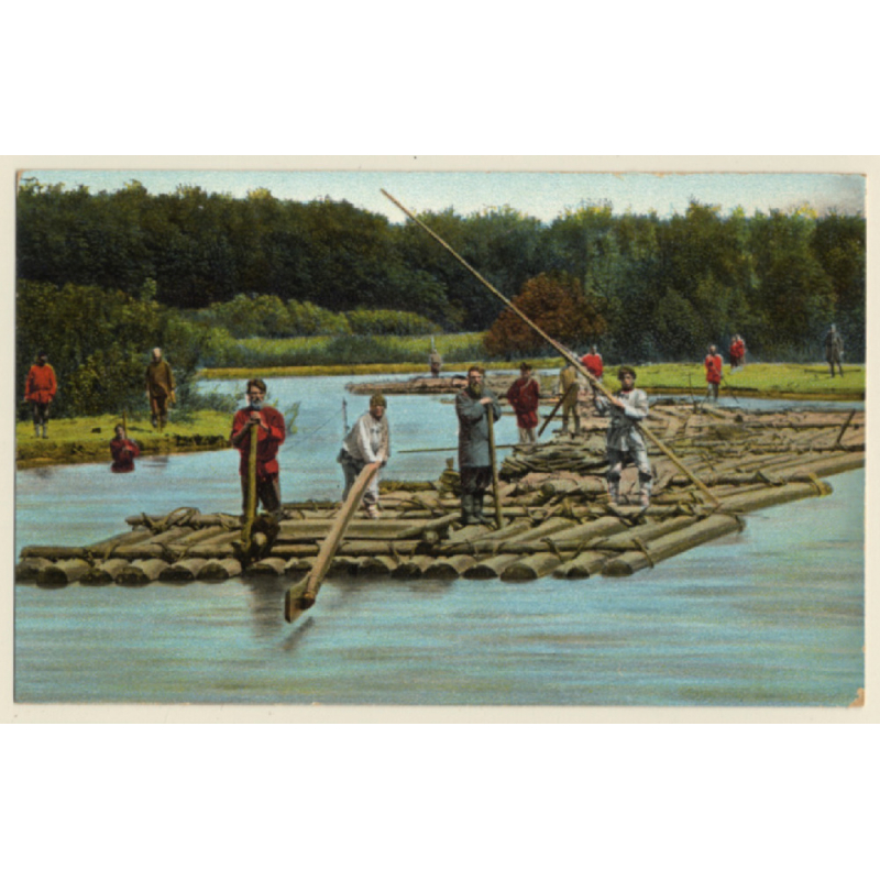 Wolga / Russia: Timber Rafting / Flottage Du Bois / Flösserei*2 (Vintage PC)