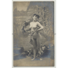 Small French Nude W. Floral Wreath (Vintage RPPC Gelatine Silver 1902)