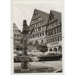 71083 Herrenberg: View Over Marketplace & Fountain (Vintage Photo B/W 1962)