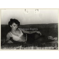 Slim Semi Nude On Couch / Bra (Vintage Photo GDR 1980s)