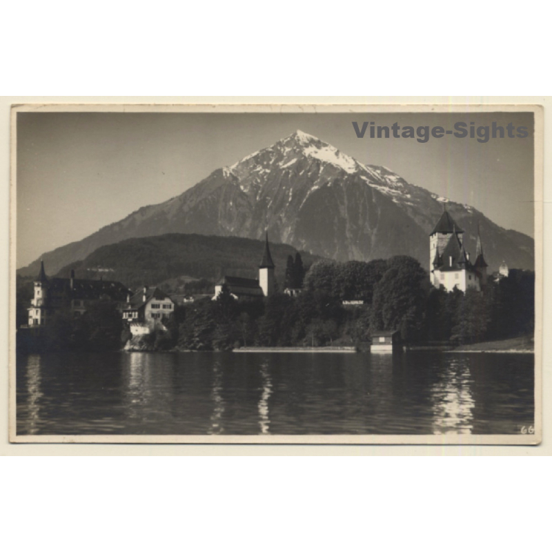 Switzerland: Spiez Am Thunersee Mit Niesen (Vintage RPPC ~1920s/1930s)