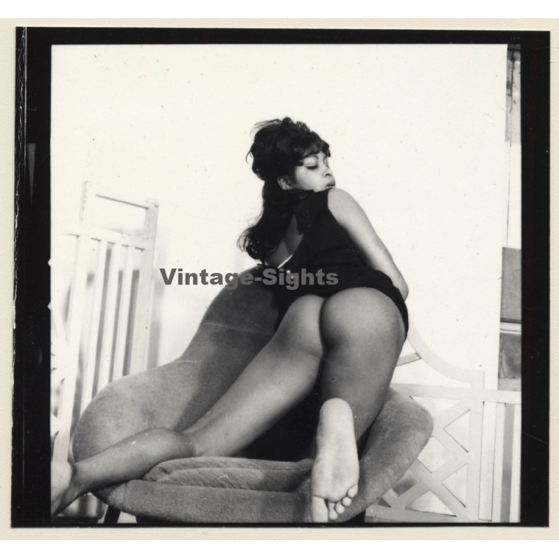 Semi Nude Dark-Skinned Female In Design Tulip Chair*6 (Vintage Contact Sheet Photo 1970s)